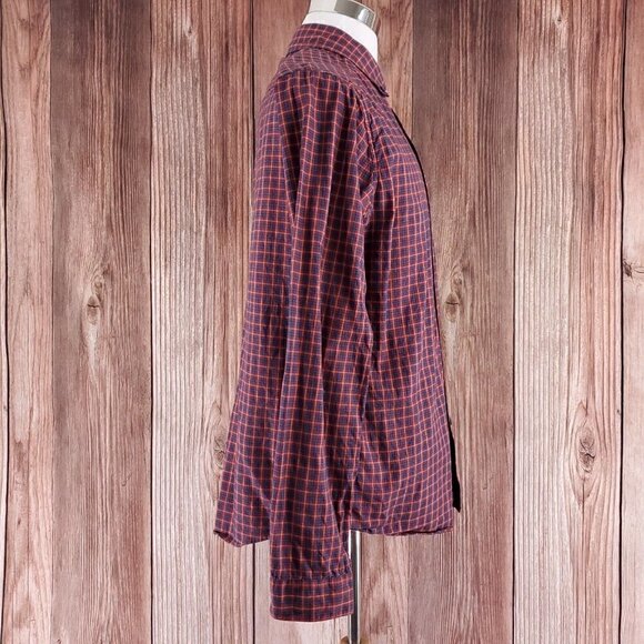 Patagonia Mens Large Vjosa River Red Blue Plaid Long Sleeve Button Down Shirt - Picture 4 of 15